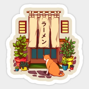 The red cat and the Japanese ramen shop Sticker